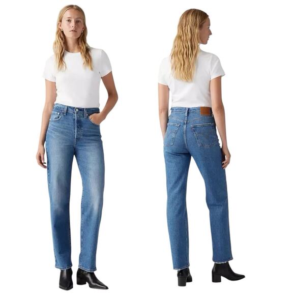 Levi's Premium Jeans Women 25 x 31 Blue Ribcage Straight Ankle High Rise Big E - Picture 1 of 12